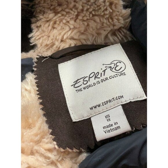 Vtg Y2K Esprit Brown Faux Suede Hooded Penny Lane Toggle Coat | Afghan Boho 1X - Picture 13 of 13